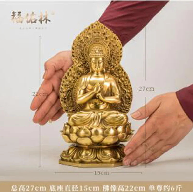 

GOOD-27CM large -HOME lobby Temple Company Patron saint Buddhism efficacious Good luck Auspicious RU LAI Buddha brass statue