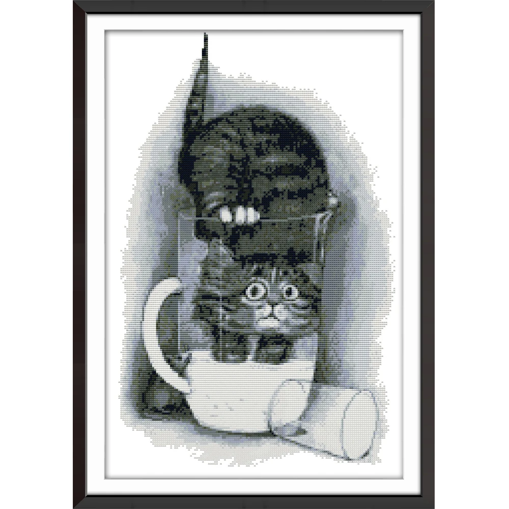 

NKF Greedy Cat Stamped Cross Stitch Patterns DIY Kits 14CT11CT Chinese Needlework Embroidery Sets for Home Decor