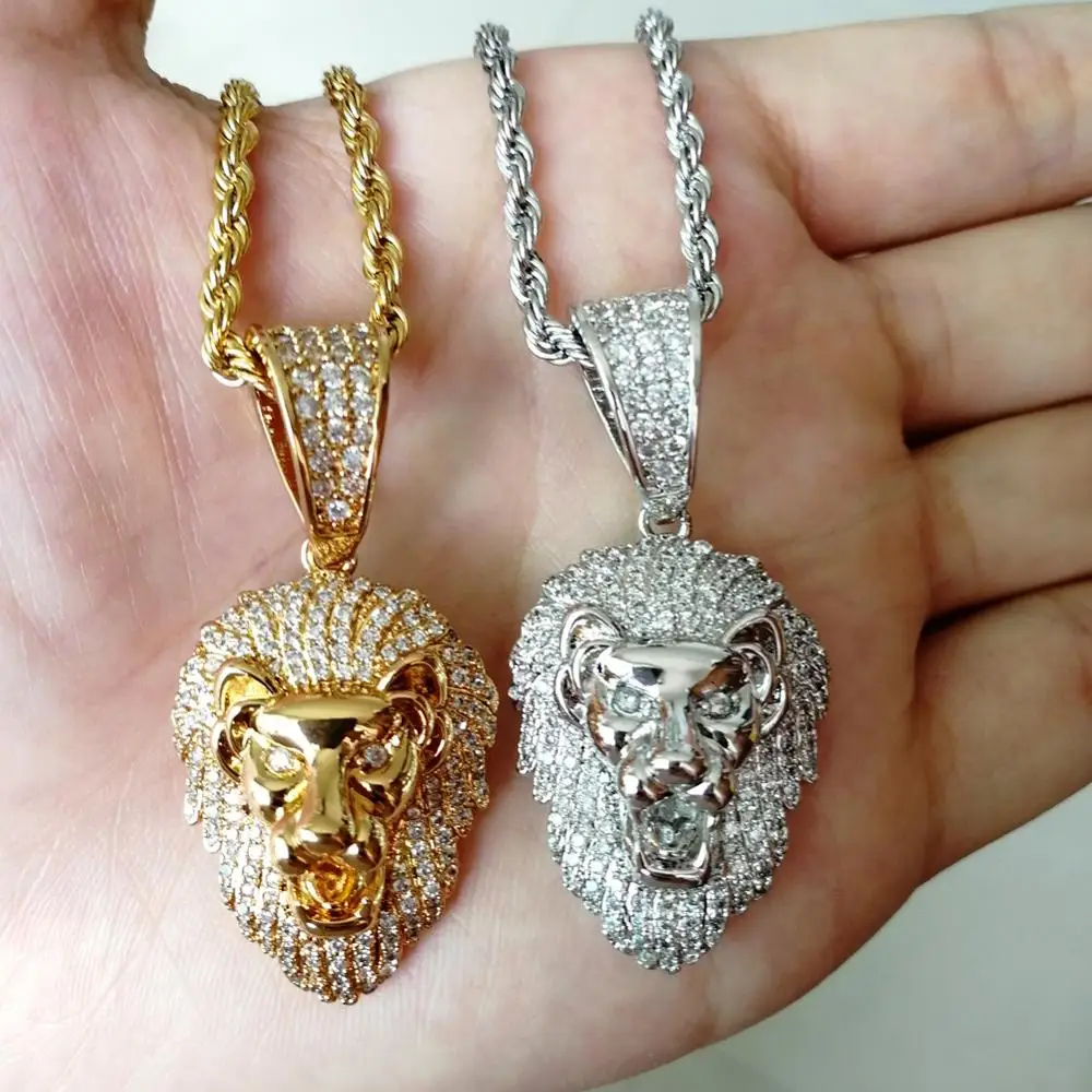 

Ожерелье мужское в стиле хип-хоп с микрозакрепкой фианитами класса ААА, сверкающие кулоны в форме льва для мужчин, Ювелирное Украшение в сти...