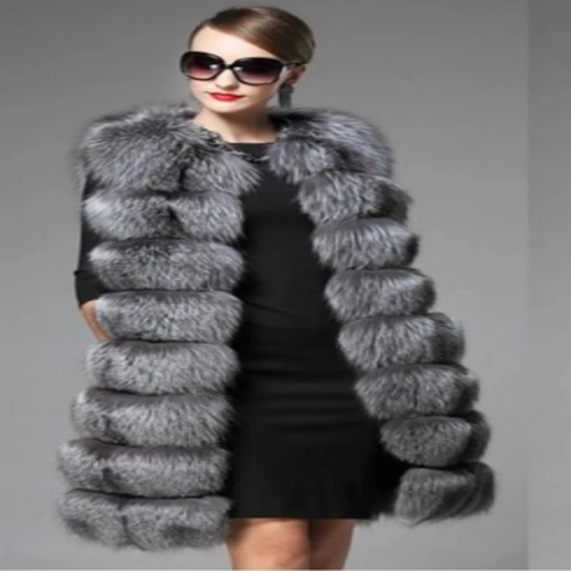 Womans Hot Sale Long Luxury Faux Fox Fur Overcoat Female Autumn Thick Vests Winter Warm Colete Waistcoat Coats Jacket