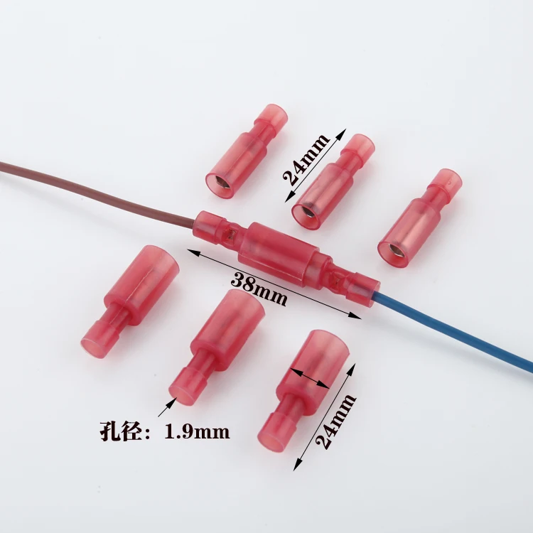 20PCS/ T016 Bullet-Male &amp Female BUTT SPLICE CONNECTORS RED Wire Splice Insulation Terminal Connector 22-16AWG 0.5-1.5mm2 10A |