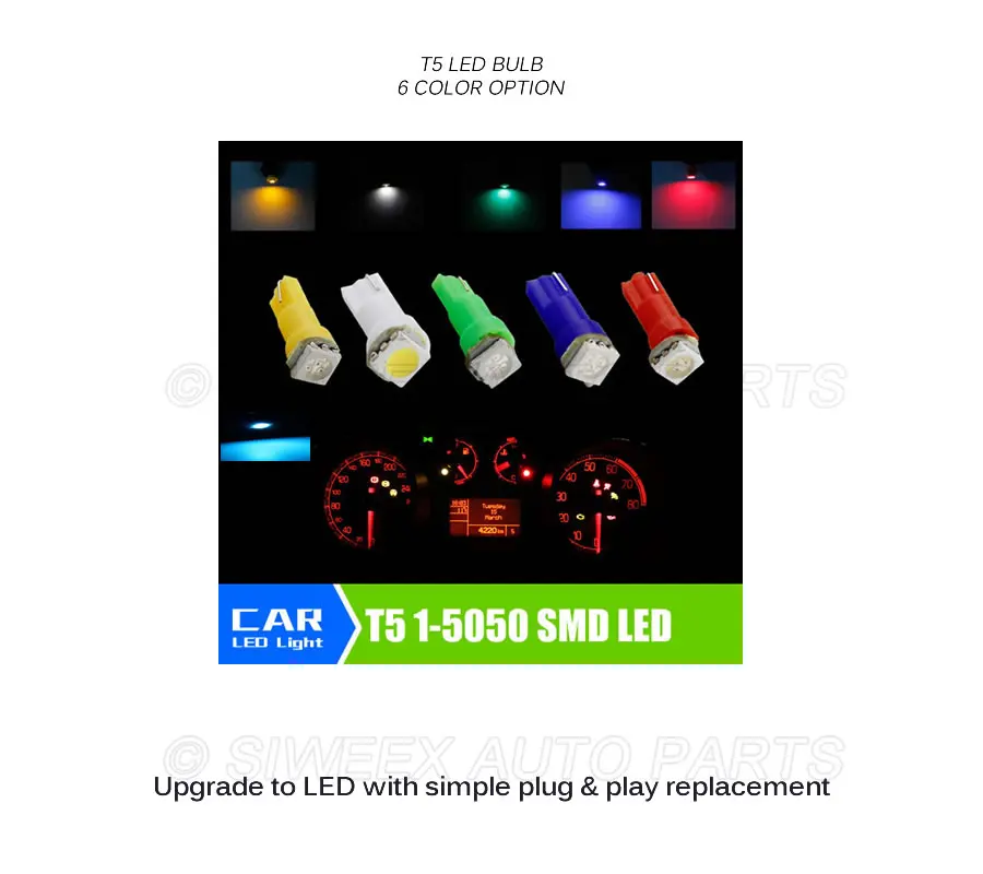 Светодиодные лампы для салона автомобиля T5 1 SMD 5050 20 шт./лот приборной панели