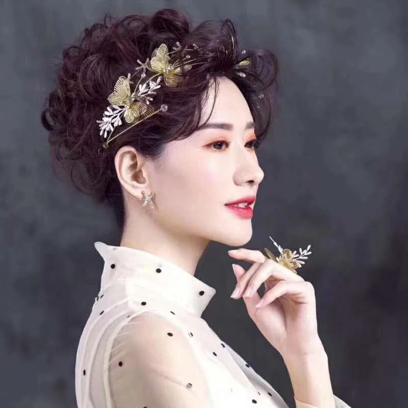 Новинка набор золотых колец в форме бабочки ручной работы Тиара для невесты