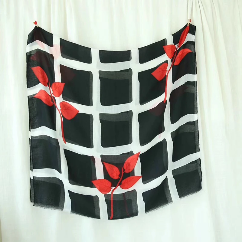 

Hot sale soft Plaid scarf/scarves leaf print shawls hijabs muslim women foulard bandana echarpe scarf