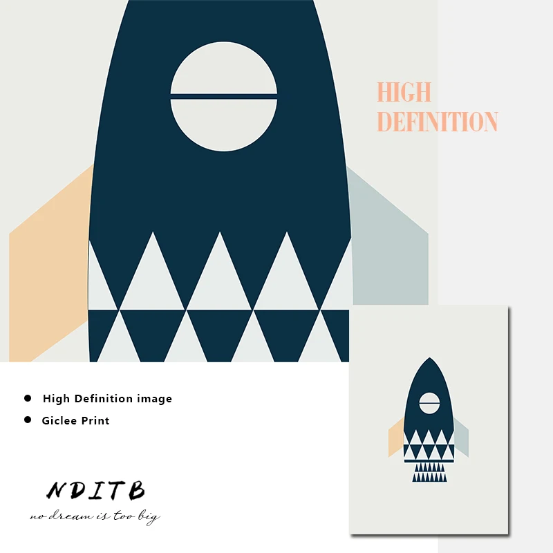 Rocket из космоса Wall Art Плакаты Мультяшные принты для детской холст картины