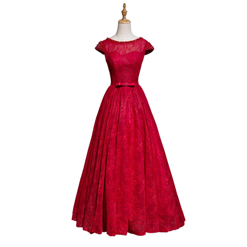 

Женское длинное вечернее платье, Бордовое платье с рукавами-крылышками для выпускного вечера, 2017