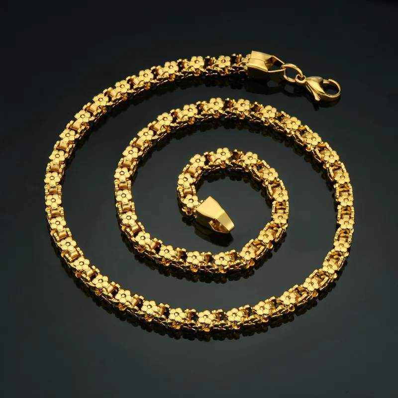 

Stainless Steel Gold Chain For Women,5mm Gold Color Flower Box Chain Punk Collar Necklace Golden Jewelry collier or