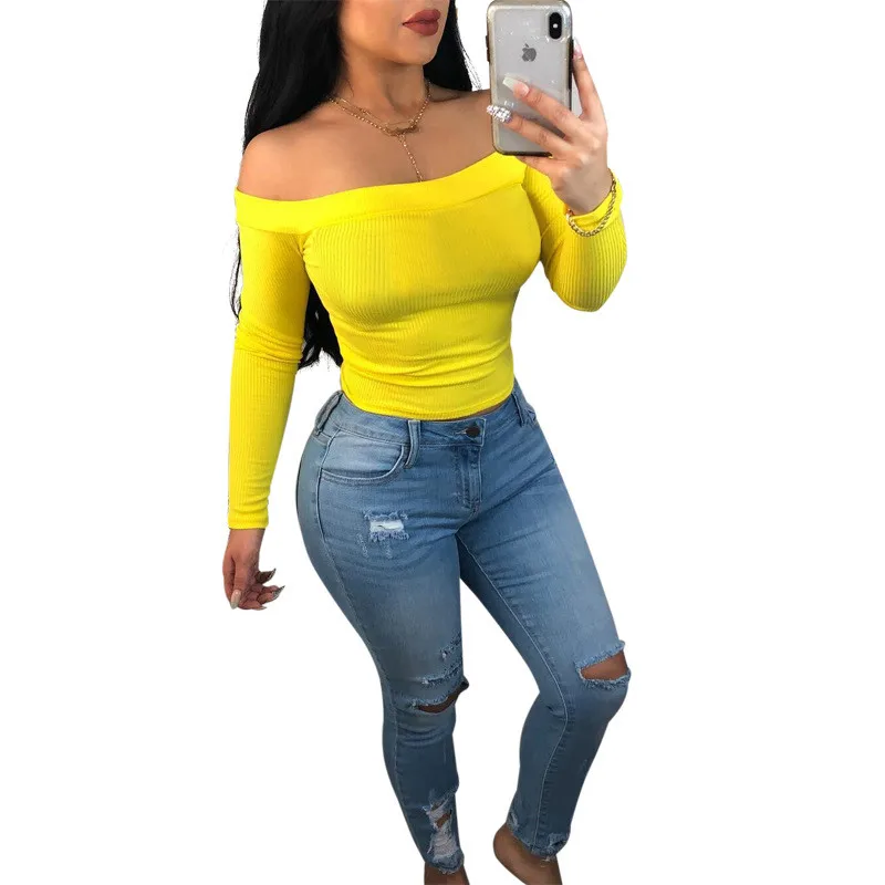 yashangyi Autumn Spring Women T Shirt Tops 2018 Sexy Off Shoulder T-Shirts Long Sleeve Harajuku Short TShirts Polera 3XL | Женская