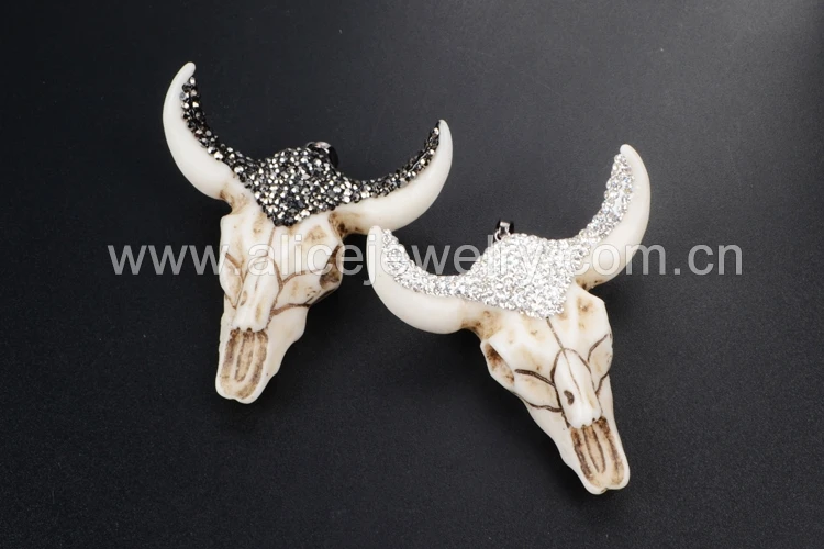 BOROSA 6 шт. longhorn кулоны из смолы рогатый скот бык подвеска в виде буйвола проложить черный/белый цирконий модные ювелирные изделия JAB337 338 339