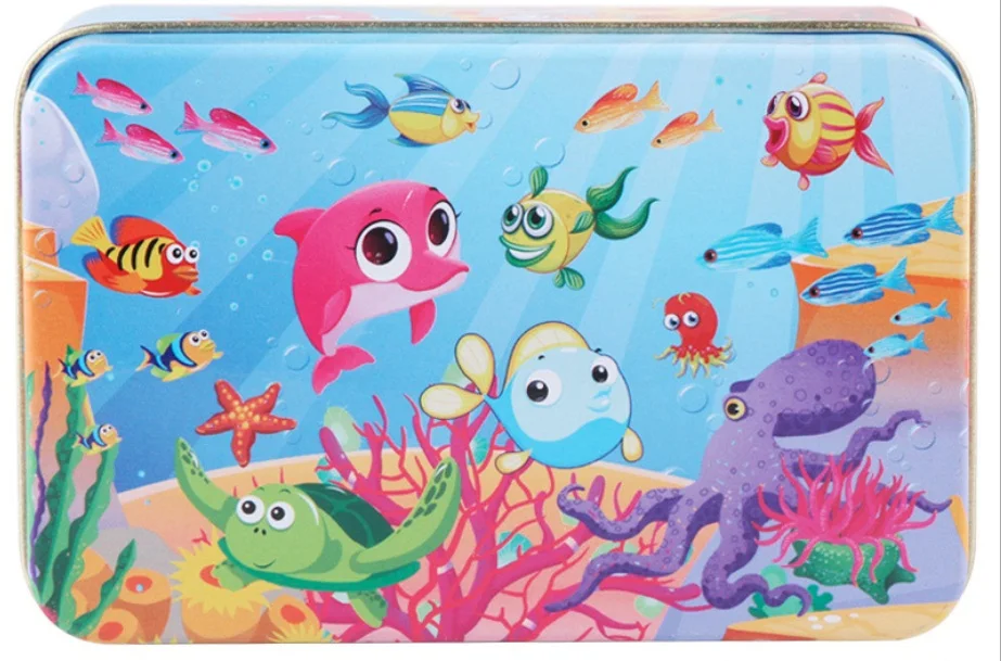 AP-11 60 Pieces Puzzle Wooden Toys Cartoon Animal Wood Puzzles with Iron Box Kids Baby Early Educational Learning Toys for Children - Цвет: AP-11
