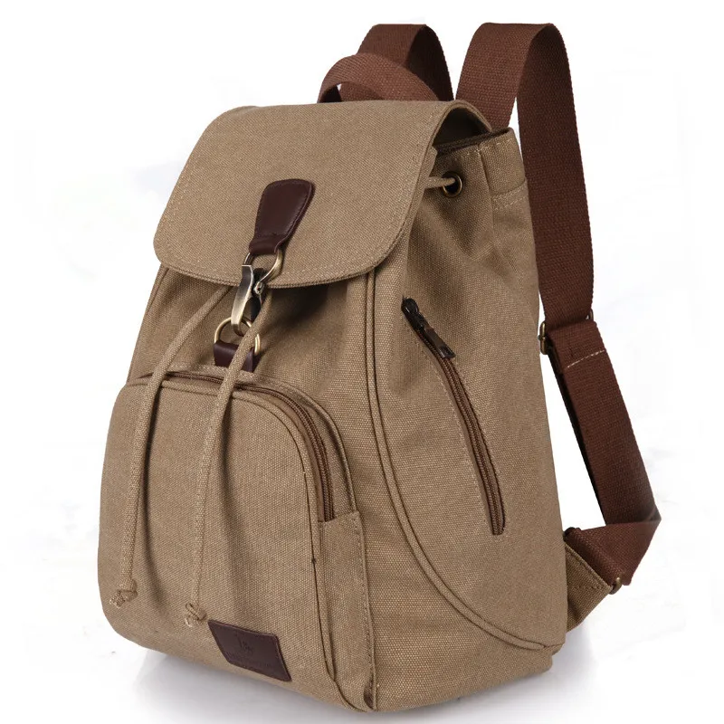 

2021 New Vintage woman Canvas Backpack Unisex Fashion Lock and String Backpack all-match Travel Backpack for Teenagers