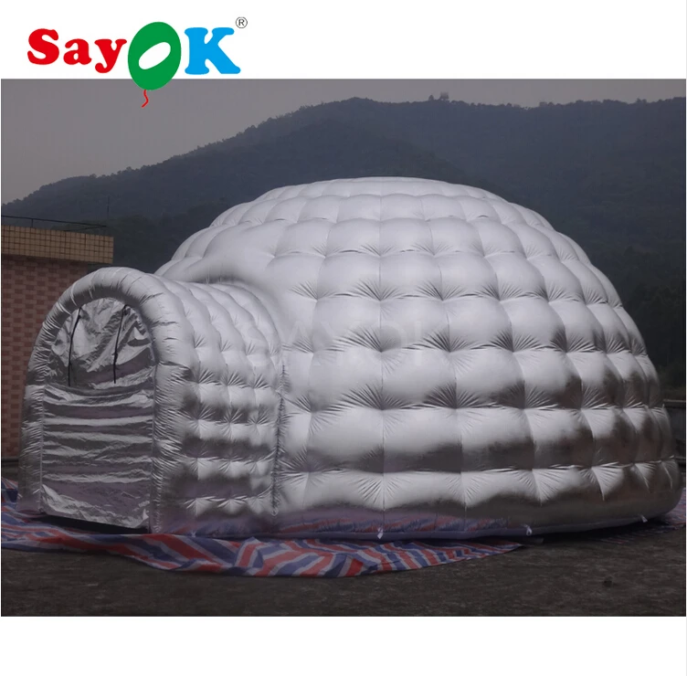 Высокое качество большой надувной Igloo палатка надувной купол палатка серебряный цвет(5 м диаметр