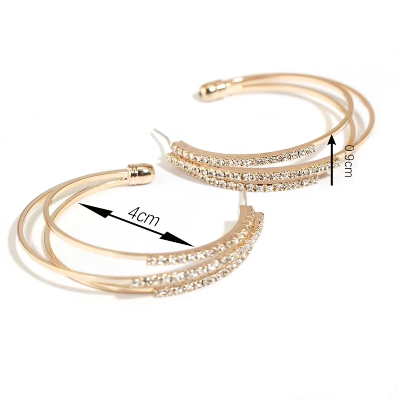 2019 Hyperbole Multilayer Big Round Hoop Earrings Shining Gold Silver Color Rhinestone Earring for Women Girl Wedding Party | Украшения и