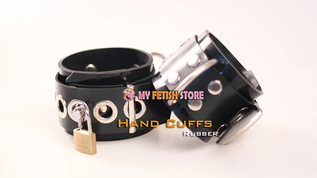 

(DM553) 100% Natural Latex Pure Handmade Rubber Hand/Wrist Cuffs Black The Alternative Slave Bandage Can Be Locked Rubber Fetish