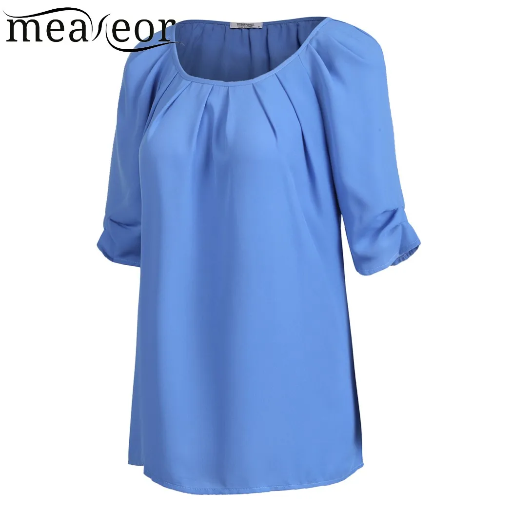 Meaneor модный свернутый рукав три четверти однотонная свободная плиссированная