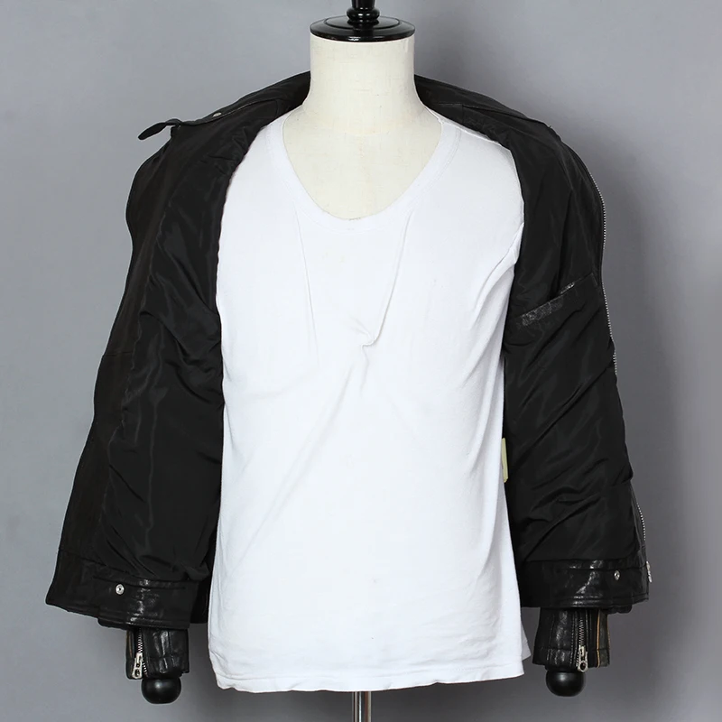 2019 модная куртка из натуральной кожи Мужская овчина отложной воротник Slim Fit