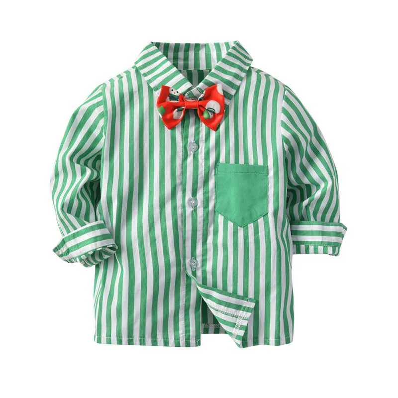 Christmas Costume Baby Boy Suit Set Red Green Striped Shirt + Bib Clothes Xmas Wedding | Детская одежда и обувь