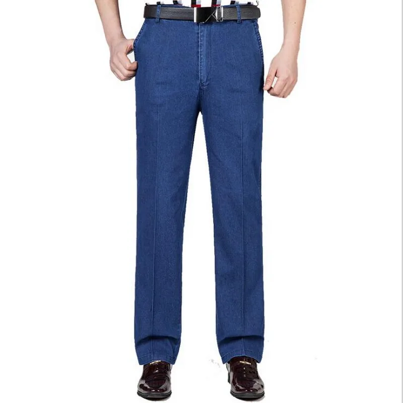 Middle-Aged Men's Fashion Jeans High Waist Loose Stretch Business Casual Denim Pants Men's Jeans Size 30-44