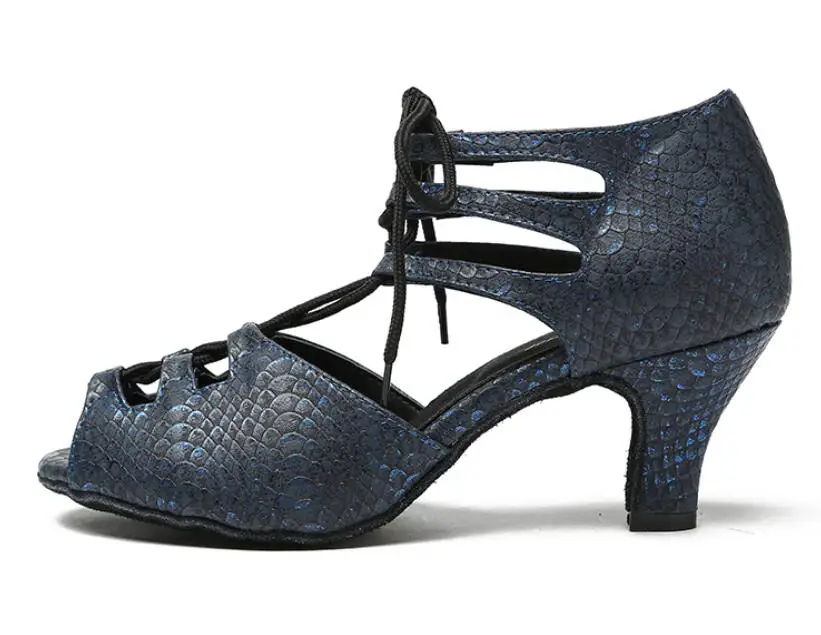blue heel 7.5cm Женская танцевальная обувь для танго/бальных/латинских танцев; обувь для сальсы на среднем каблуке; профессиональная танцевальная обувь для девочек; женская обувь; JuseDanc - Цвет: blue heel 7.5cm