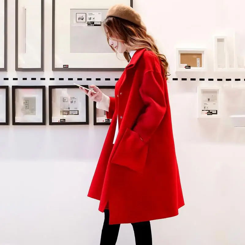Пальто женское Шерстяное зимнее свободное длинное 2019