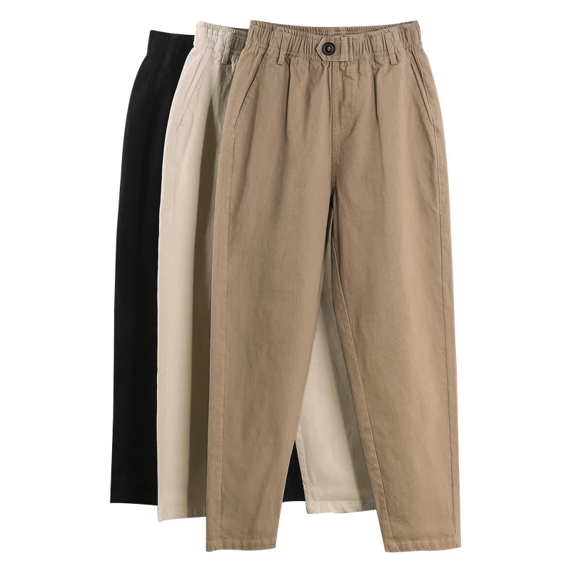 

Women Trousers Black Khaki Apricot Spring Autumn Loose elastic waist Harem Pants Solid Casual Female Nine pants Plus size S-3XL