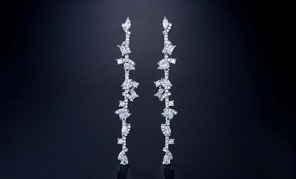 ZAKOL Popular Cubic Zirconia Long Dangle Drop Earrings for Women Fashion Leaf Bridal Wedding Party Dinner Dress Jewelry FSEP2109