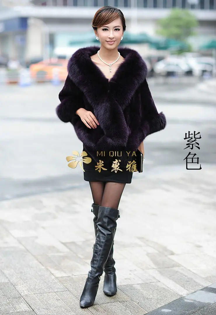2019 Genuine Fur Fox Rex Rabbit Shawl Cape fur coat Wedding dress clothing Burgundy | Женская одежда