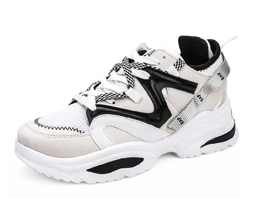 White and gray Женские кроссовки для бега на платформе; кроссовки унисекс на плоской подошве; кроссовки на толстой подошве; белые кроссовки для тенниса; Chaussure Femme; 46 - Цвет: White and gray