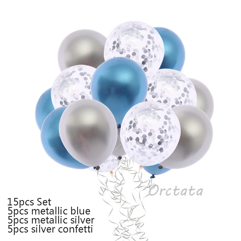 15pcs Silver Blue 10 шт. 12 дюймов блестящие металлические перламутровые латексные шары толстые Хромированные Металлические цвета надувные воздушные шары Globos декор для дня рождения - Цвет: 15pcs Silver Blue