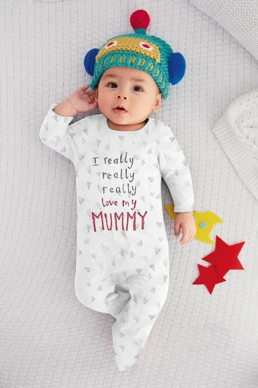 Комбинезоны для новорожденных Джемперы с надписью I love Mum Dad Хлопковая одежда сна