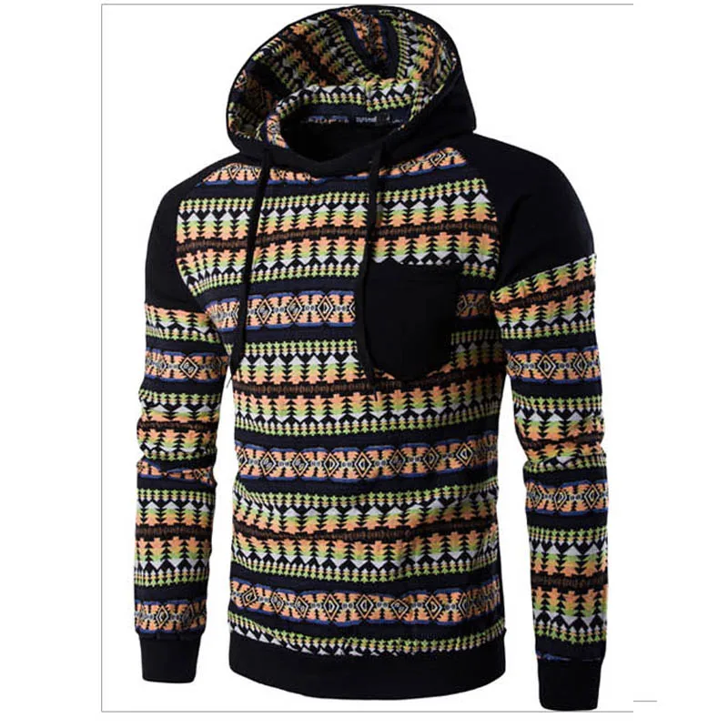 

2018 New fashion wide-waisted casual men clothing cotton argyle printed men's raglan sleeved hoodie Sweatshirt male hip hop