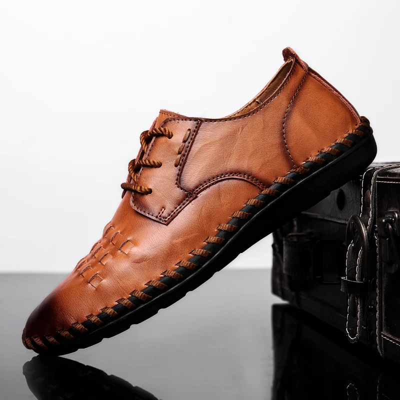 

Brand 2020 Men Casual Leather Shoes Handmade Slip On Flat Male Leather Shoes High Quality Business Man Flats Oxfords Men Shoes
