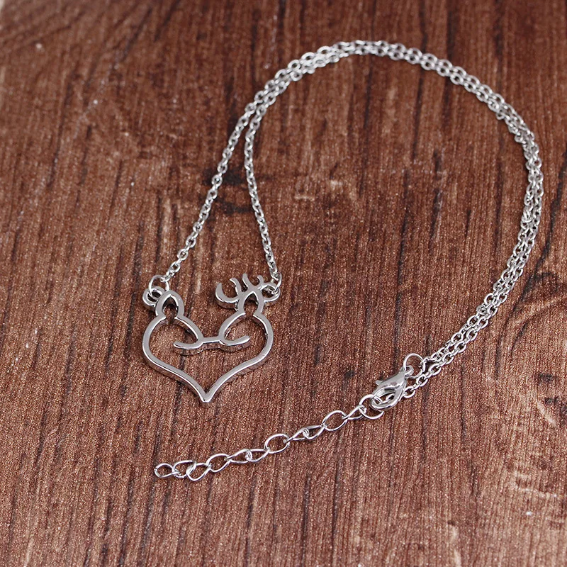 

1pcs Silver Color Heart Deer Pendants Choker Necklace For Women Gift Christmas Jewelry Drop Shipping