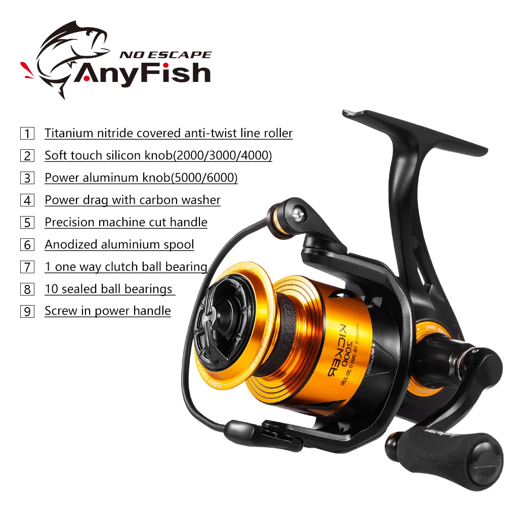 Anyfish KICKER Спиннинг рыболовная Катушка 2000/3000/4000/5000/6000 передаточное число 5 0: 1/4. 7:1
