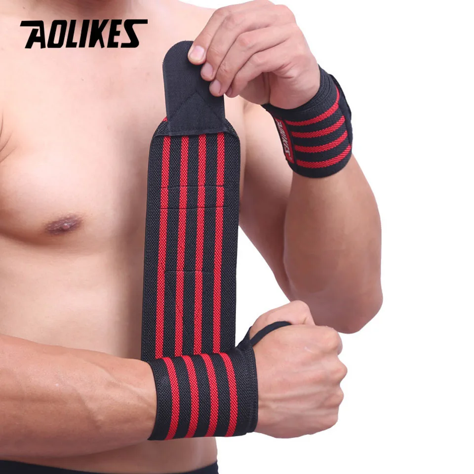 Black with Red AOLIKES 1 пара Тренажерный зал фитнес тяжелая атлетика нарукавники Powerlifting браслет поддержка эластичные бинты для запястья бандаж повязка - Цвет: Black with Red