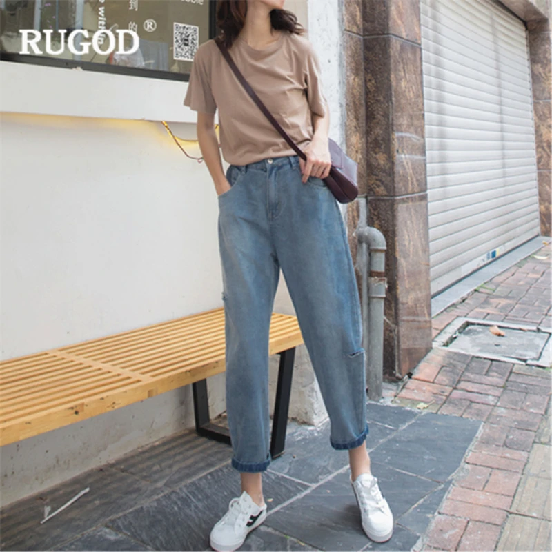 Rugod 2018 новые осенние джинсы для женщин в стиле бойфренд винтажная одежда рваные
