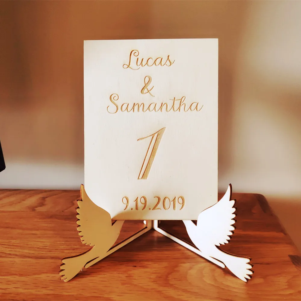 

10x Wood Dove Bird Table Number Holder Menu Holder Stand Wooden Wedding Custom Name Date Sign DIY Party Table Decoration