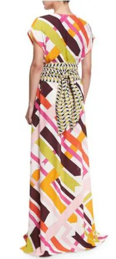 Женское платье макси из эластичного шелка и спандекса с геометрическим принтом| |