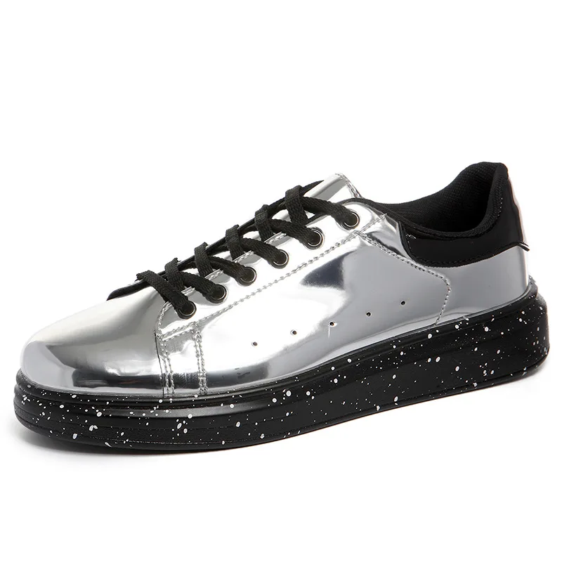 Silver Glossy Hip Hop Punk Shoes Men Dancing Unisex Fashion High Top Flat 2019 Casual Pu Leather Couple Zapatillas Hombre | Обувь