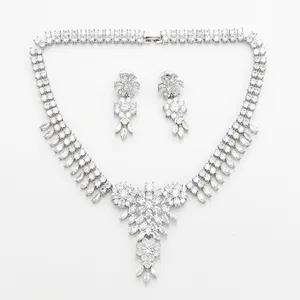 Luxury Brilliant Cubic Zircon Drop Earring Necklace Heavy Dinner Charm Jewelry Set Girls Wedding Bridal Prom Dress Accessories Luxury Brilliant Cubic Zircon Drop Earring Necklace Heavy Dinner Charm Jewelry Set Girls Wedding Bridal Prom Dress Accessories