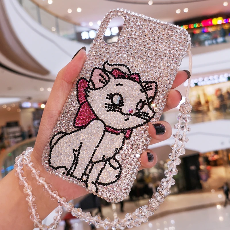 Для iphone XS Max роскошный Зонт кошка Мэри Bling Хрустальная крышка с бриллиантами для XR