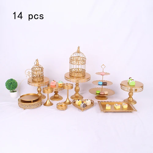 gold 14pcs Белое золото со стразами и жемчугом; металлическая, для подставки для пирожных кекс сервировка десерта держатель вечерние свадебные украшения стола для банкета - Цвет: gold 14pcs