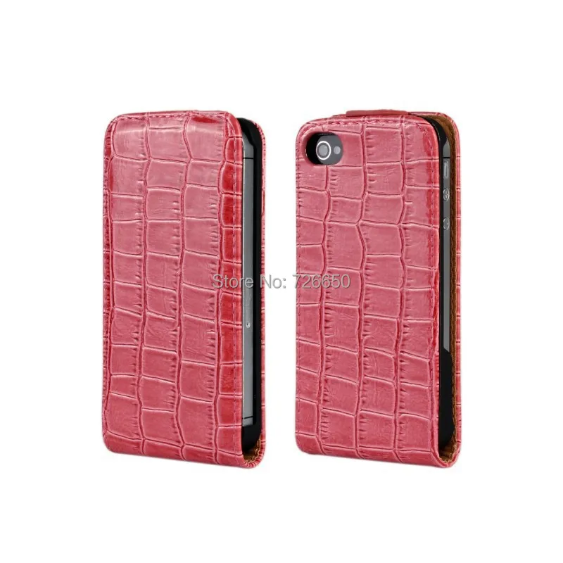 Флип-чехол для iPhone 4 и 4S из кожи крокодила с черным белым красным ярко-розовым