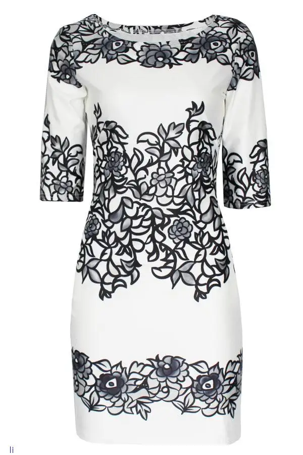Sundresses For Women Korean Clothing Elegant Floral Print Bodycon Vintage Dress Vestidos Mujer 2015 Woman Dresses LC22023 | Женская