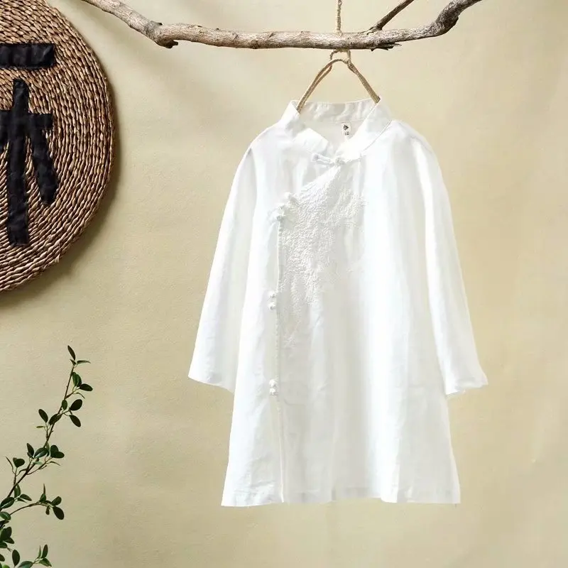 Оригинальный дизайн ретро китайский стиль винтажная блузка с пуговицами стоячим
