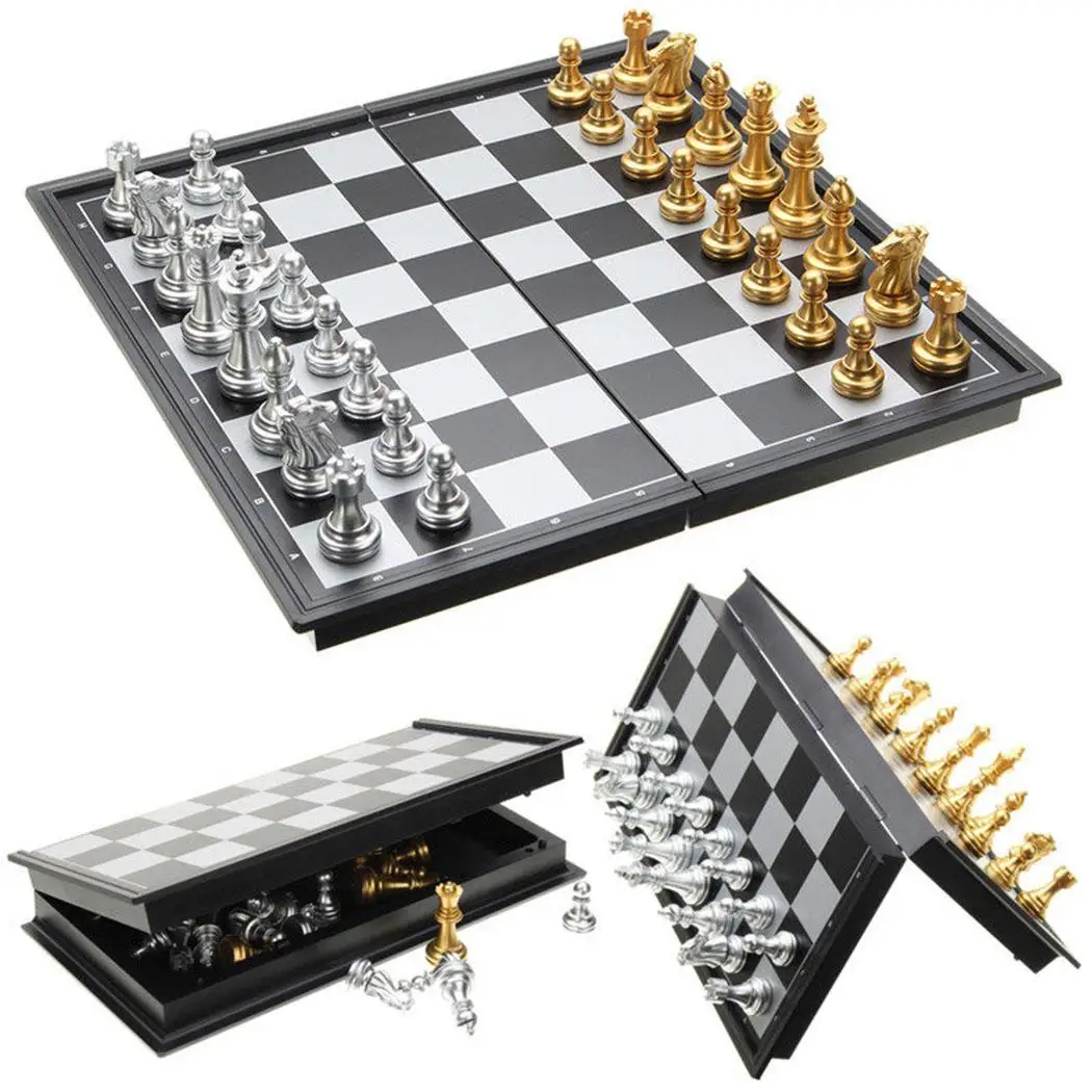 Шахматный набор золотые и серебряные шахматы портативные складные магнитные
