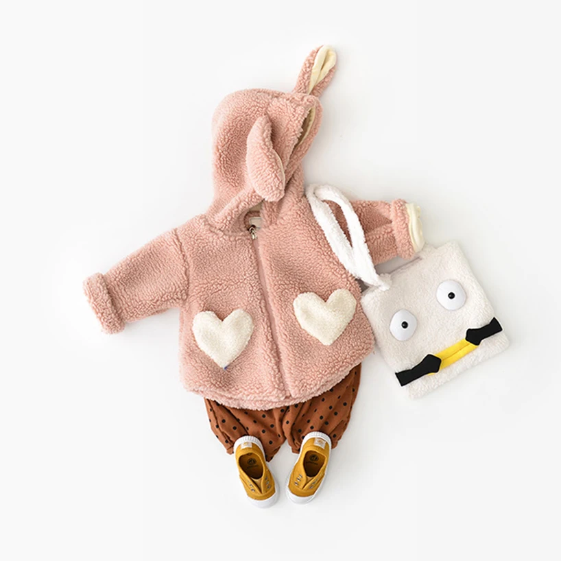 Для малышей Детский свитер пальто симпатичный кролик уха с капюшоном утолщаются