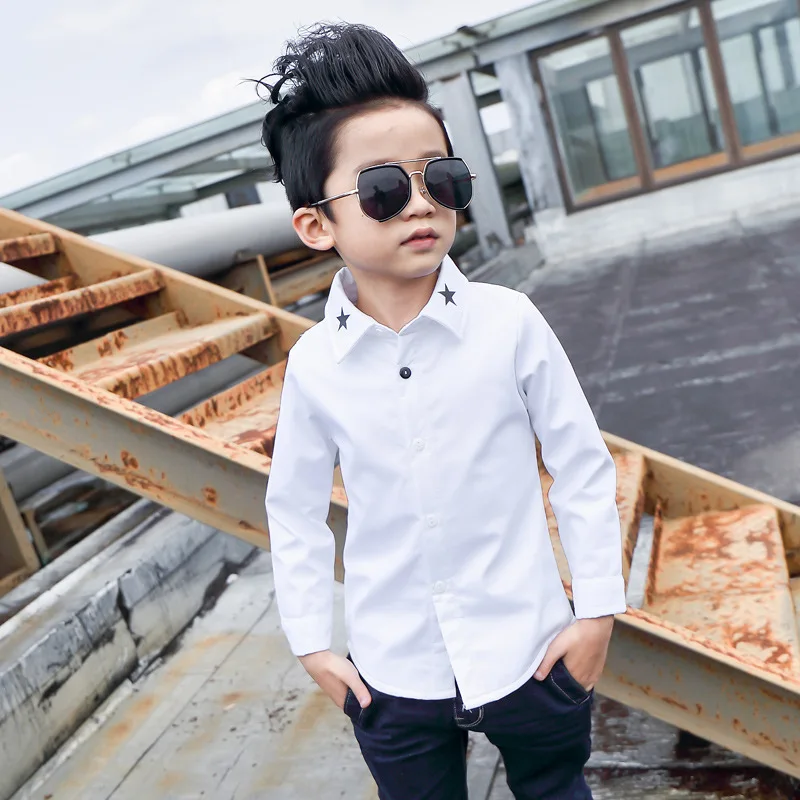 2019 Children Fashion Shirt Kids Clothes Spring Autumn Boys Cotton White Blouses Long Sleeve Dragonfly Turn-down Collar |