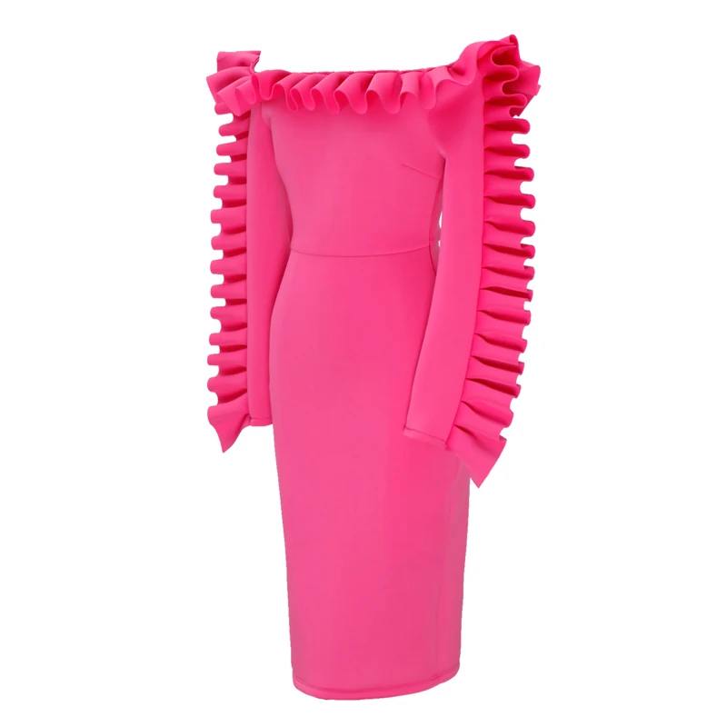 Для женщин Chic оборками с плеча Bodycon платье сексуальная Slash шеи Обёрточная бумага