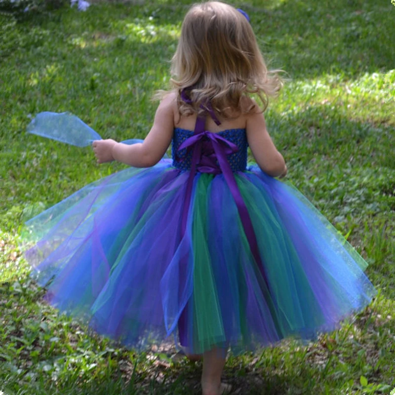 Blue &amp Purple Flower Girl Peacock Tutu Dress Wedding Birthday Party Girls Halloween Costume Kids Ball Gown 1-14 | Детская одежда и